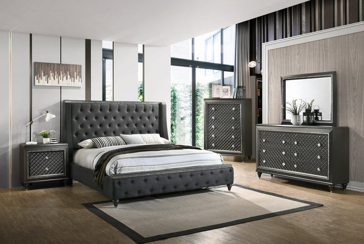 GIOVANI 5 piece Bedroom Set includes Bed Nightstand Dresser Mirror and chest. King or Queen.