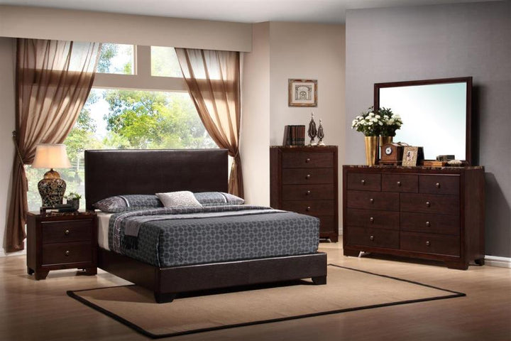 Conner Queen Upholstered Panel Bed Black and Dark Brown
