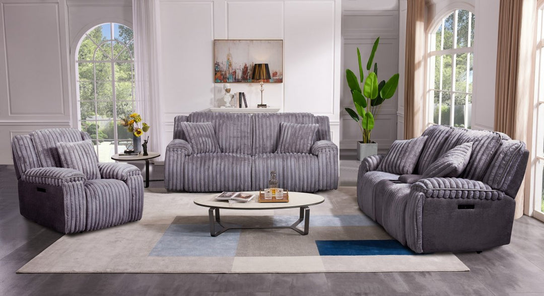 Presley Charcoal Living Room Set Sofa Recliner Loveseat