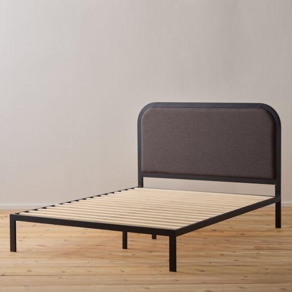 Rounded Upholstered Headboard with Metal Platform Frame.