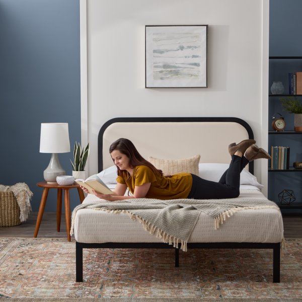 Rounded Upholstered Headboard with Metal Platform Frame.