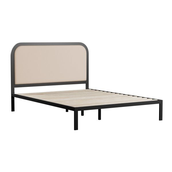 Rounded Upholstered Headboard with Metal Platform Frame.