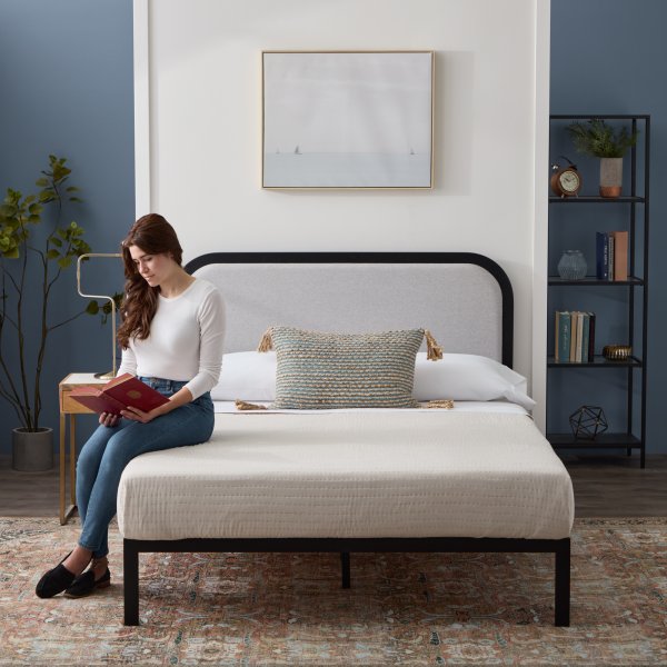 Rounded Upholstered Headboard with Metal Platform Frame.