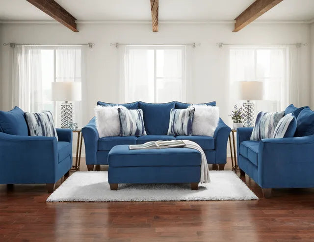 Velour Navy Living Room Furniture includes both Sofa and Love.