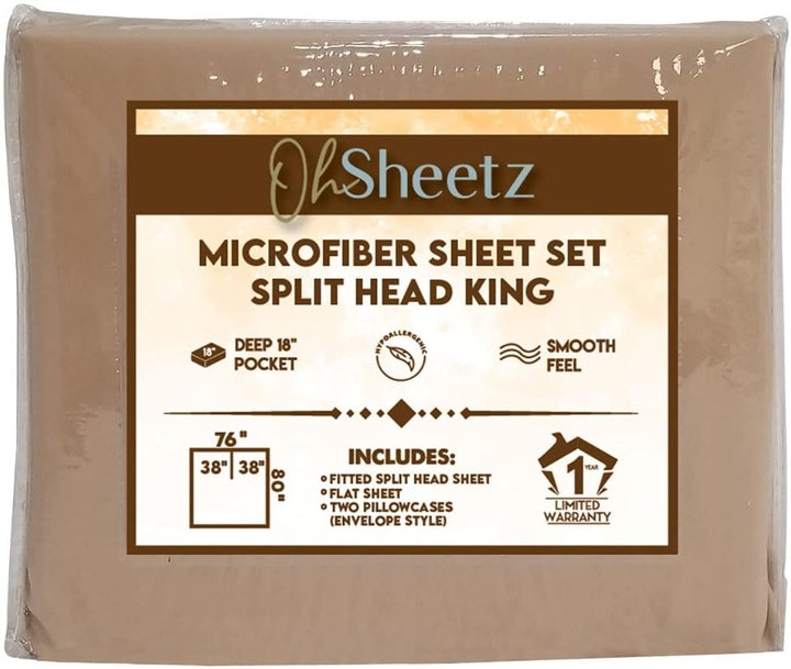 Split Head King Sheet Set  Microfiber